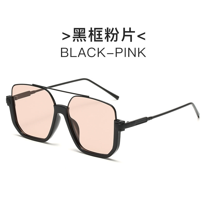 Plain double bridge large frame anti-blue light retro glasses ins lower half frame square sunglasses female internet celebrity street photography sunglasses