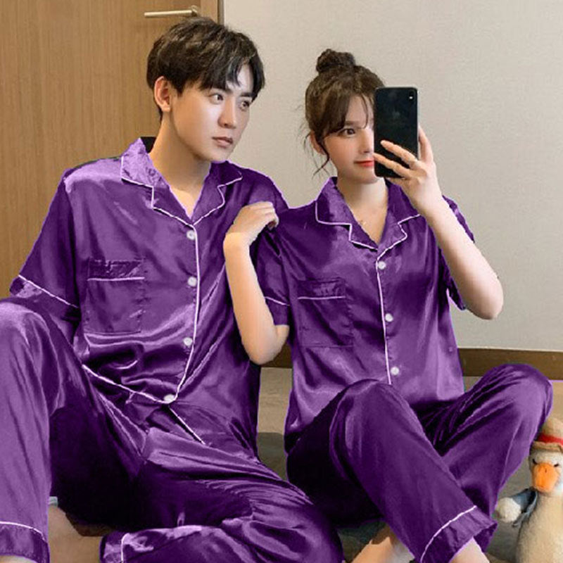 Couple series ice silk various solid color pajamas summer cool short-sleeved silk shorts simple style home clothes suit