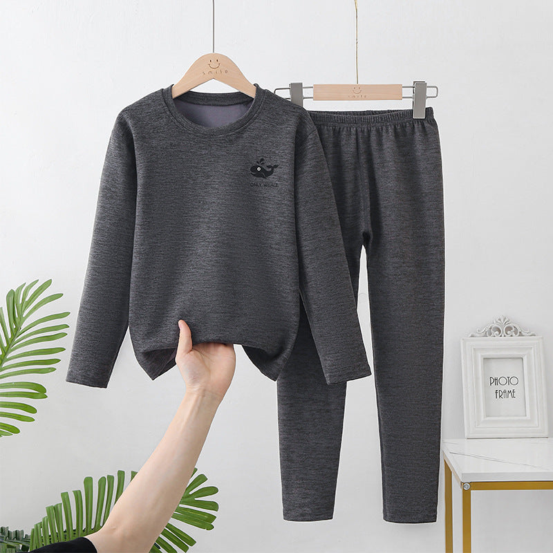 Mid-round neck children's home clothes set double-sided frosted boys and girls long johns AB thermal underwear pajamas