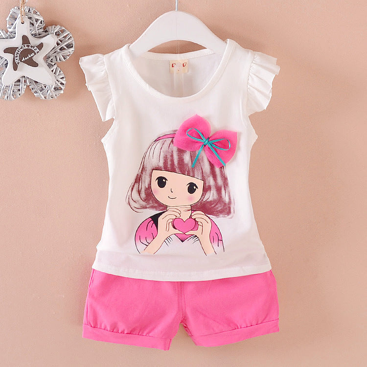 Korean children's clothing summer clothes girls summer cartoon flower vest suit 0-4 years old baby girl shorts two-piece suit trendy