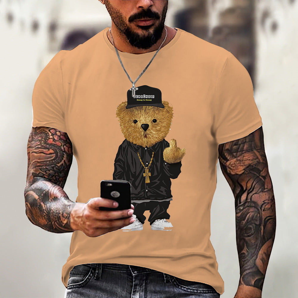 Men's T-shirt 2023 spring and summer new O-neck short-sleeved cute bear 3D printing top source factory can print LOGO