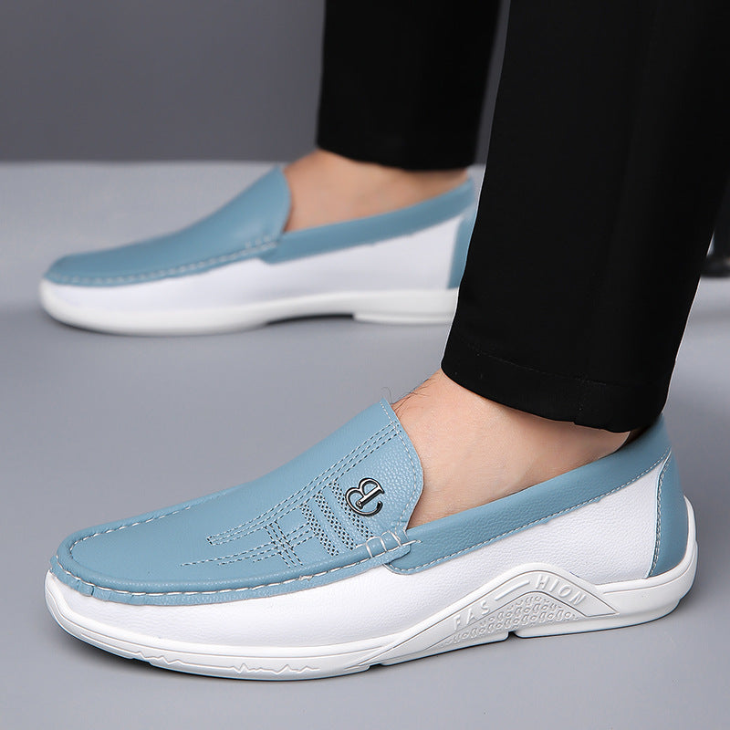 2024 summer leather shoes soft leather men's shoes soft sole men's business casual white shoes British fashion slip-on shoes