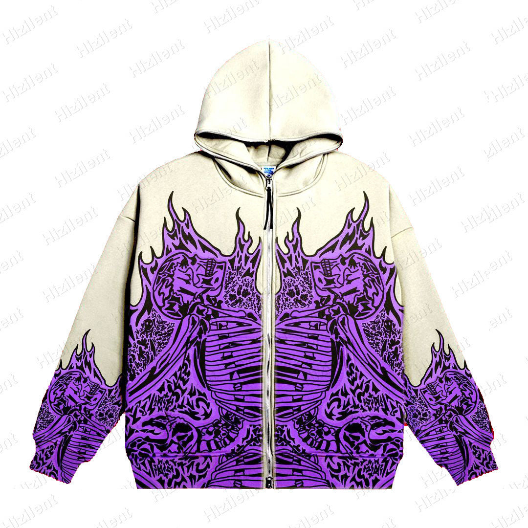 2022 Cross Border Men's Streetwear Vintage Skull Hoodie Zipper Hoodie Sweatshirt Gothic Tops