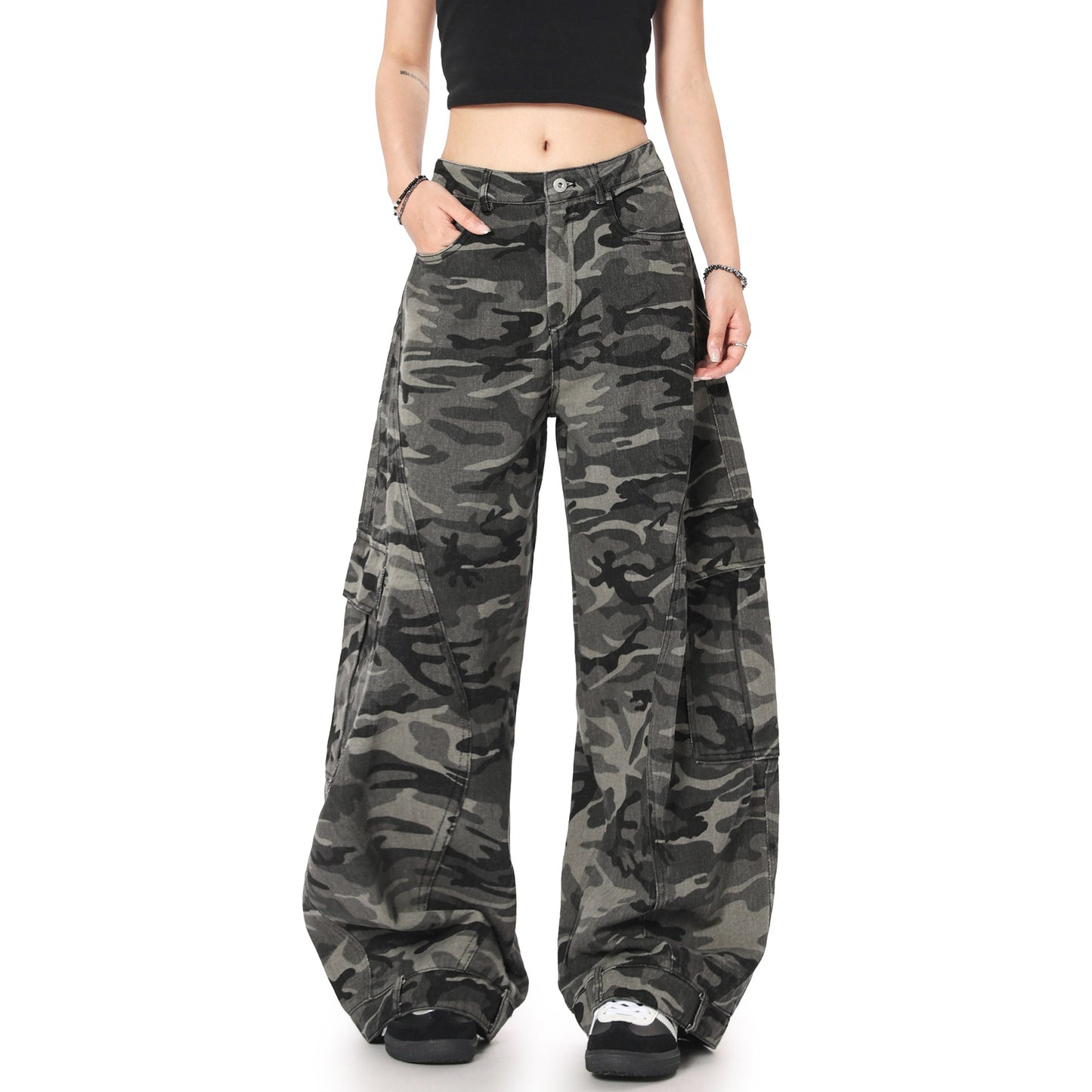 OREETA丨American retro wide-leg camouflage pants machete overalls wear-resistant and dirt-resistant high street casual pants for men and women