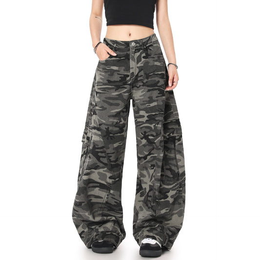 OREETA丨American retro wide-leg camouflage pants machete overalls wear-resistant and dirt-resistant high street casual pants for men and women