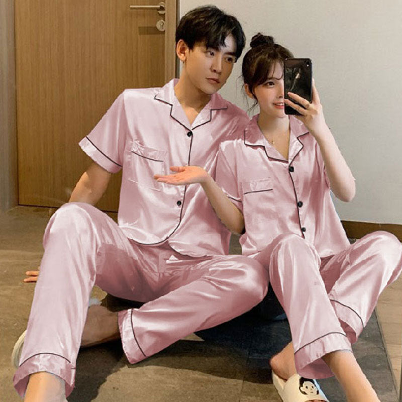 Couple series ice silk various solid color pajamas summer cool short-sleeved silk shorts simple style home clothes suit
