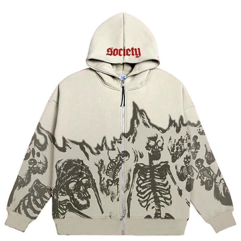 2022 Cross Border Men's Streetwear Vintage Skull Hoodie Zipper Hoodie Sweatshirt Gothic Tops