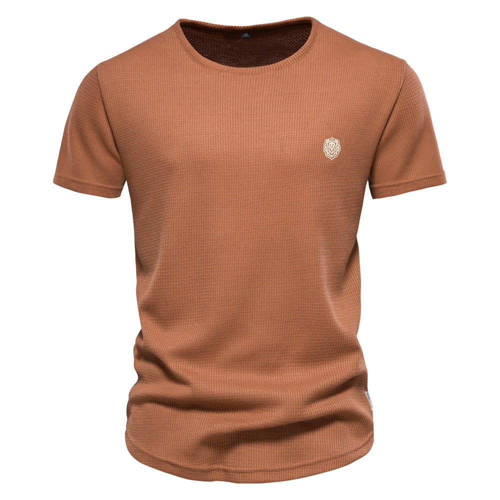 2023 Spring New Casual Embroidered T-shirt Men's Round Neck Solid Color Sports Basic Base Shirt Men's Tops