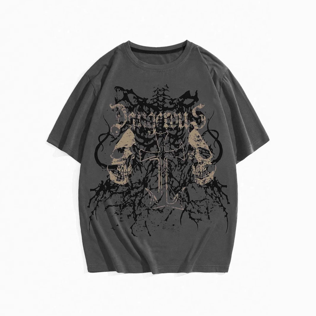 Grunge Punk Skull Printed Women Men Unisex Cotton T-shirt