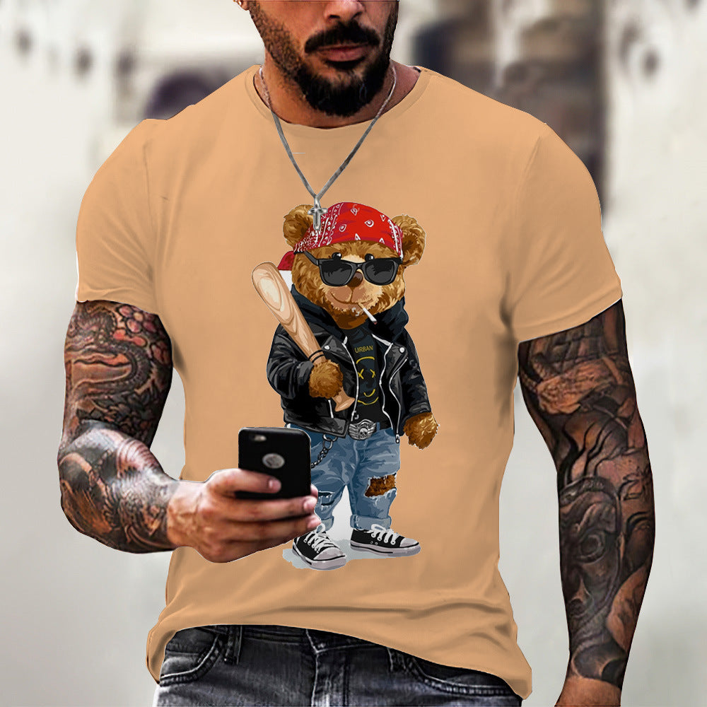 Men's T-shirt 2023 spring and summer new O-neck short-sleeved cute bear 3D printing top source factory can print LOGO