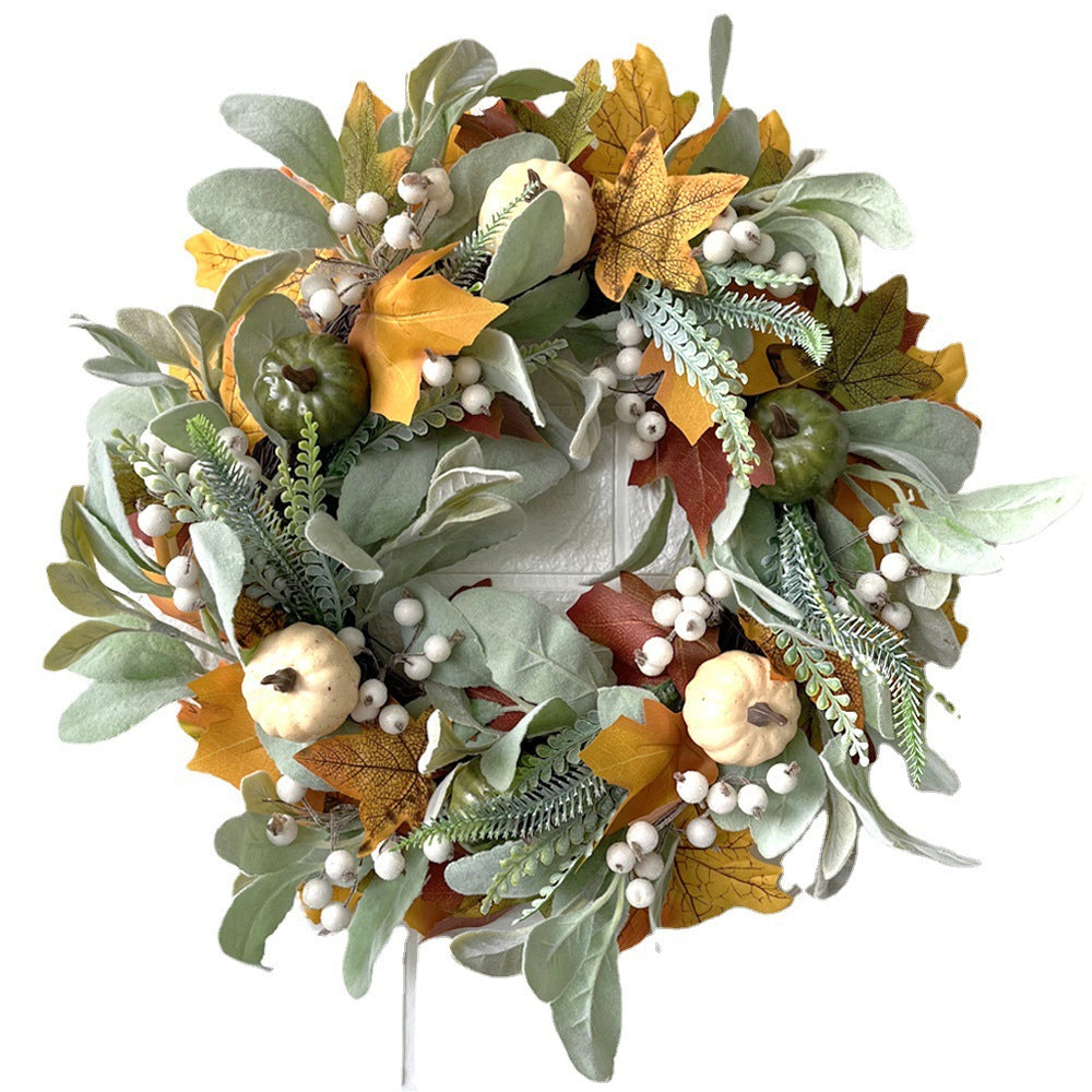 Independent stand autumn white pumpkin maple leaf wreath Amazon Thanksgiving harvest festival autumn simulation wreath pumpkin
