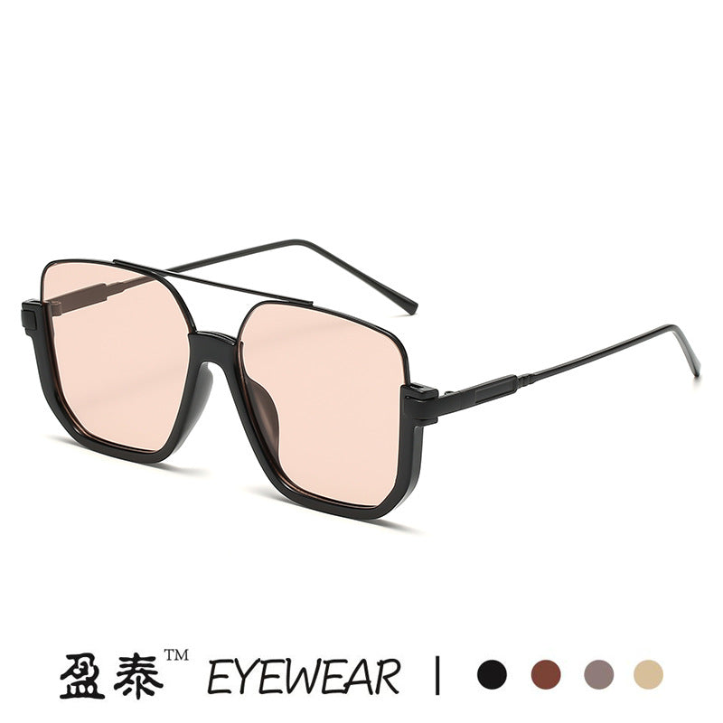 Plain double bridge large frame anti-blue light retro glasses ins lower half frame square sunglasses female internet celebrity street photography sunglasses