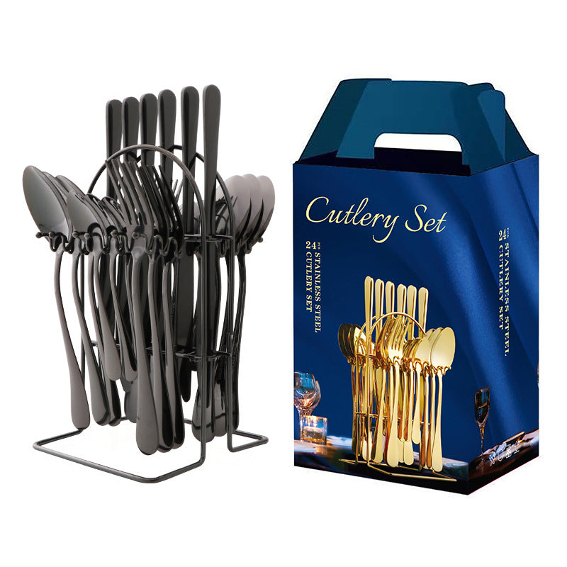 Amazon hot-selling stainless steel tableware 24-piece cutlery set with storage cutlery rack gift box set gift