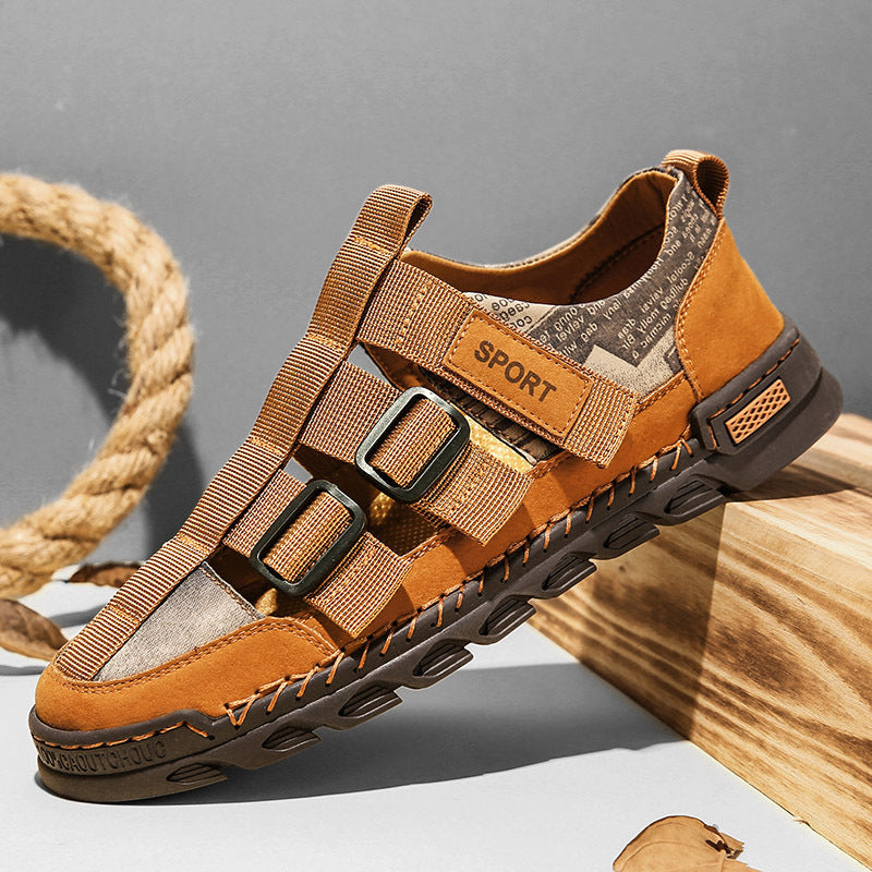 3010 men's shoes sandals summer outdoor toe cap foot handmade flat bottom webbing Vietnamese hole shoes large size cross-border