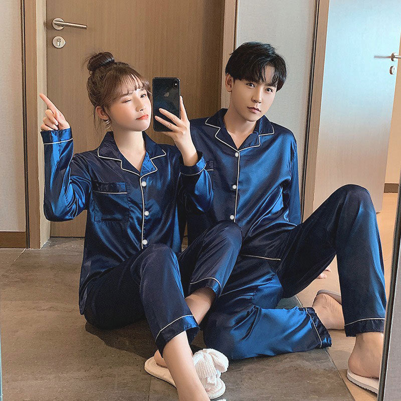 Couple series ice silk various solid color pajamas summer cool short-sleeved silk shorts simple style home clothes suit