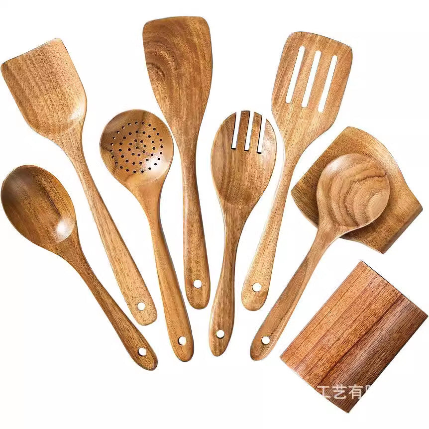 Cross-border acacia wood Amazon wooden shovel cooking shovel filter shovel wooden soup spoon colander wooden rice spoon noodle spoon set