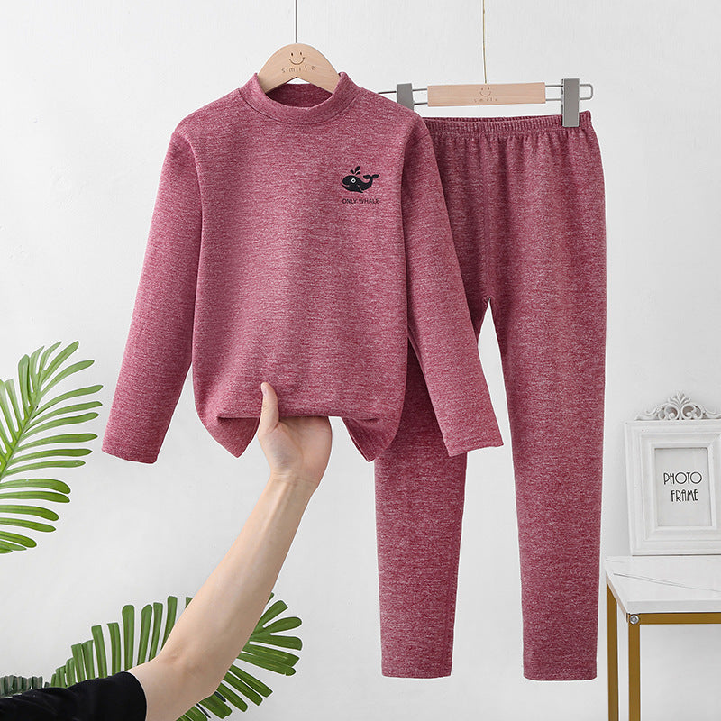 Mid-round neck children's home clothes set double-sided frosted boys and girls long johns AB thermal underwear pajamas