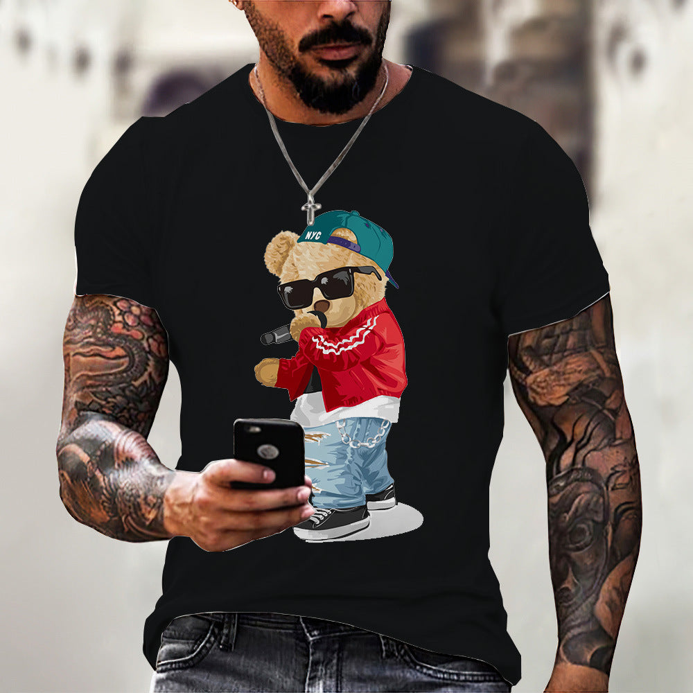 Men's T-shirt 2023 spring and summer new O-neck short-sleeved cute bear 3D printing top source factory can print LOGO