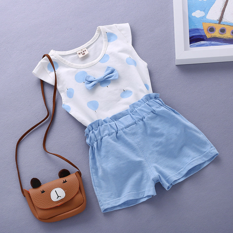 Korean children's clothing summer clothes girls summer cartoon flower vest suit 0-4 years old baby girl shorts two-piece suit trendy