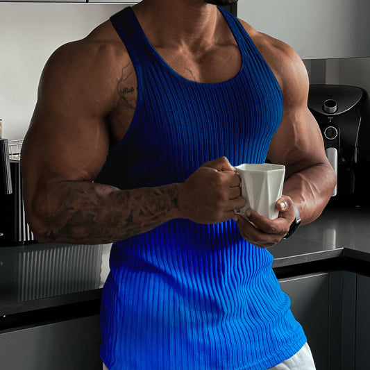 Cross-border foreign trade summer knitted vertical stripe fitness sports self-cultivation vest men's I-shaped vest