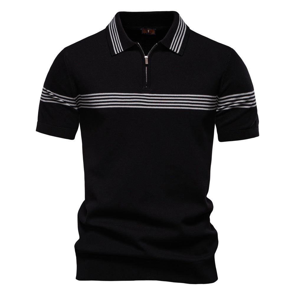 2025 Summer New Cross-border European Size Lapel POLO Shirt Fashion Striped Men's Business Short Sleeve Top