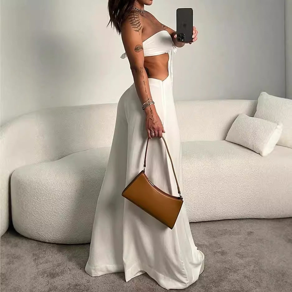 2024 Foreign Trade Independent Station European and American Women's Jumpsuit Autumn New Fashion Sleeveless Hollow Solid Color Jumpsuit