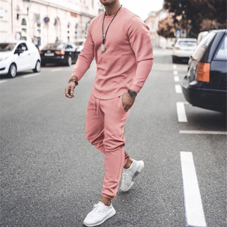 2021 Summer Cross-border European and American Independent Station Long Sleeve Casual Suit Two-piece Men's Trendy Multicolor