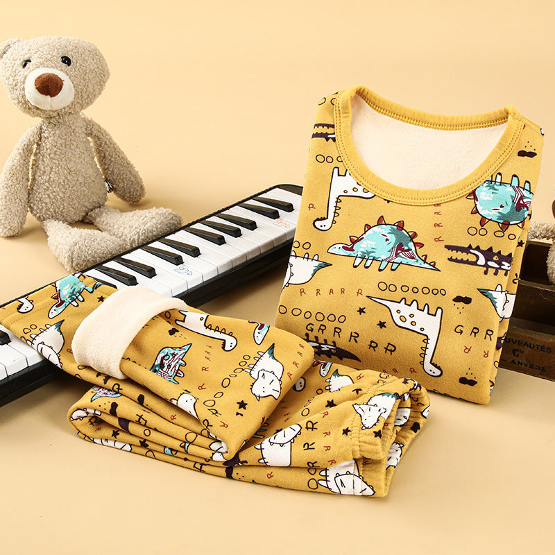 Children's thermal underwear set plus velvet and thickened winter boys' baby autumn clothes autumn pants girls' warm clothing set