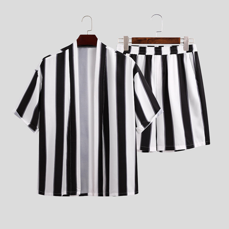 2022 Summer Amazon AliExpress Europe and America Cross-border Men's Shirts Casual Loose Short Sleeve Shorts Beach Suits