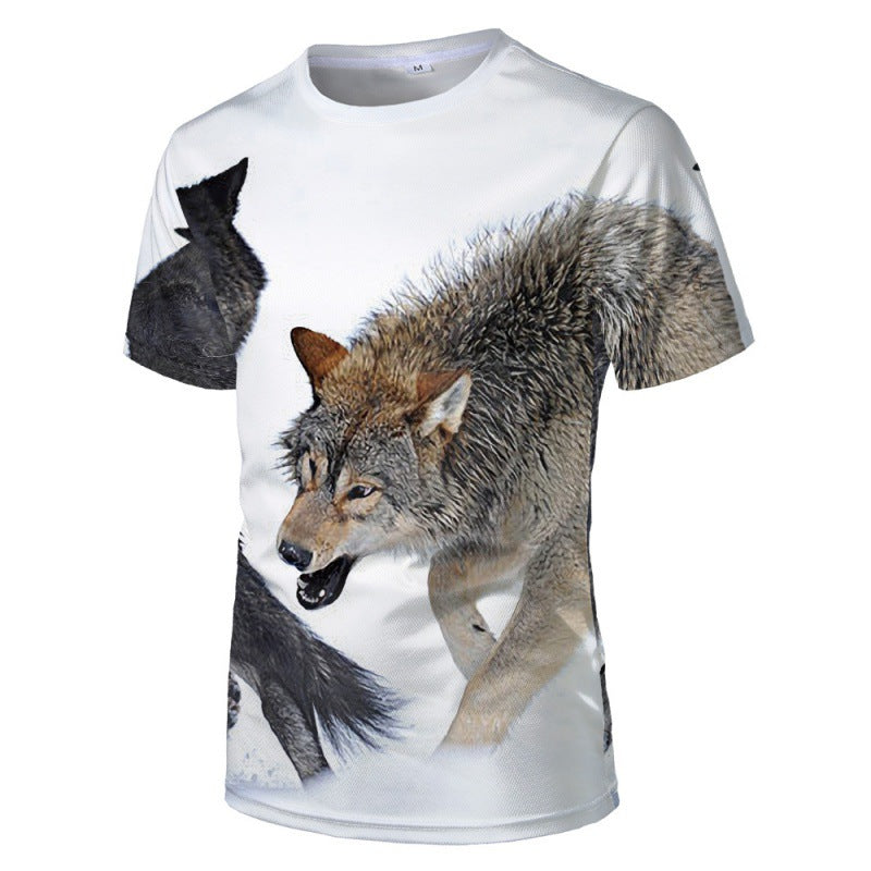 Foreign trade new style black and white wolf head pattern 3D three-dimensional printing short-sleeved T-shirt tide brand half-sleeved T-shirt loose clothes