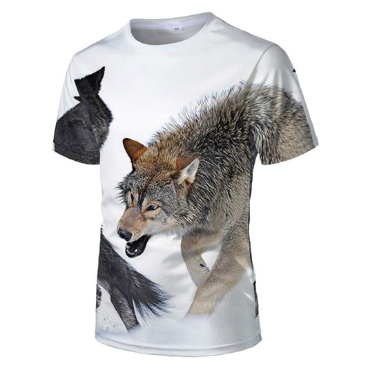 Foreign trade new style black and white wolf head pattern 3D three-dimensional printing short-sleeved T-shirt tide brand half-sleeved T-shirt loose clothes