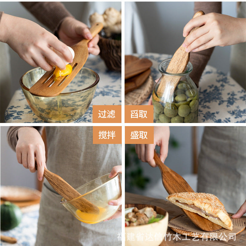 Cross-border acacia wood Amazon wooden shovel cooking shovel filter shovel wooden soup spoon colander wooden rice spoon noodle spoon set