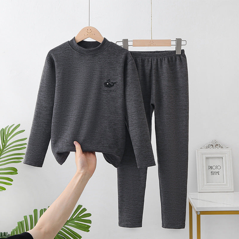 Mid-round neck children's home clothes set double-sided frosted boys and girls long johns AB thermal underwear pajamas