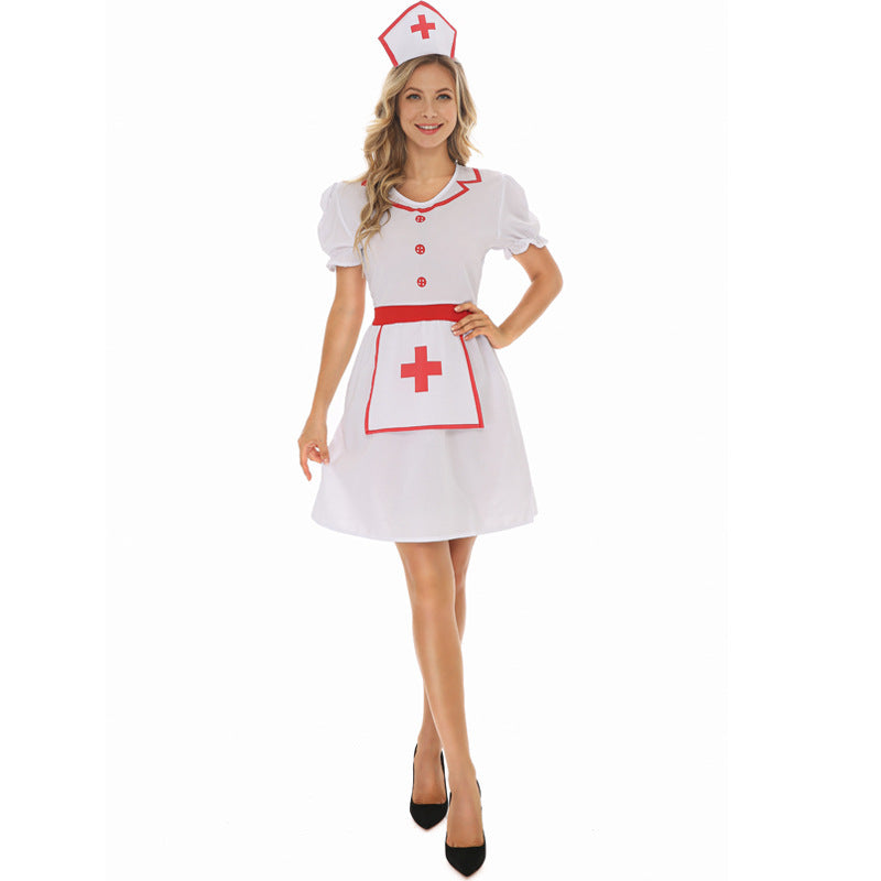 Halloween cosplay professional experience costume red cross short-sleeved female white jumpsuit nurse skirt