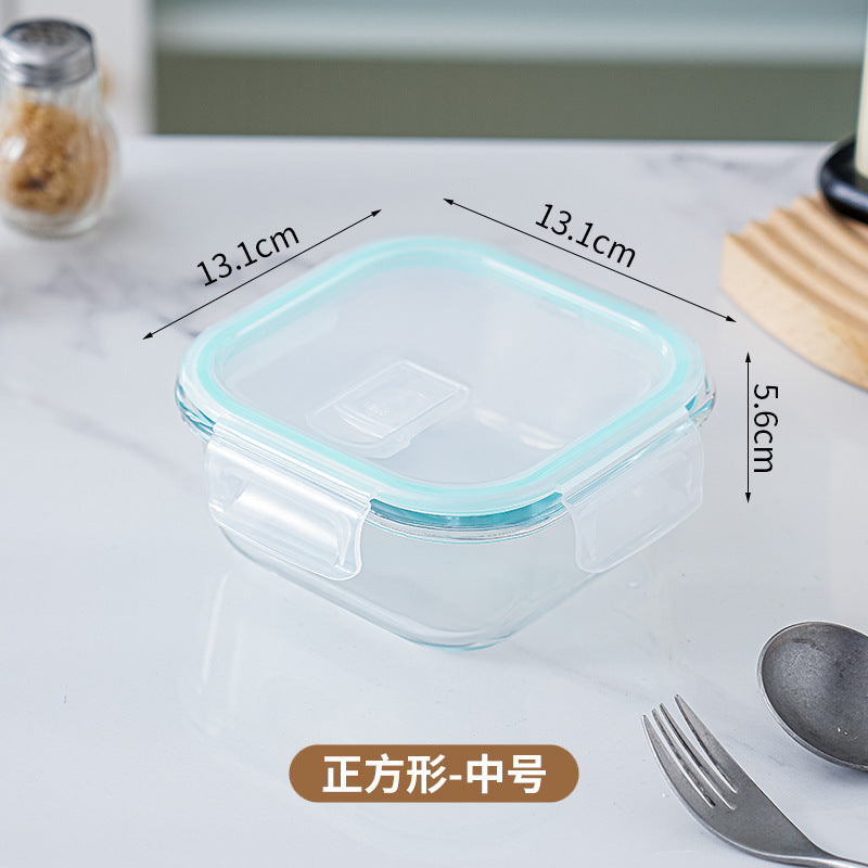 Glass lunch box can be put into the microwave student heating lunch box rectangular lunch box office worker fresh-keeping box household bowl