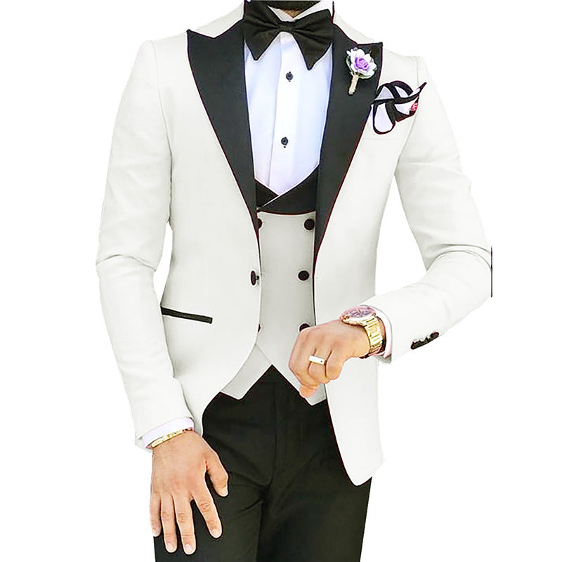 Cross-border Explosive Men's Suit Three-piece Suit Gun Barge Collar Wedding Suit Men's Suit One Drop Shipping Factory