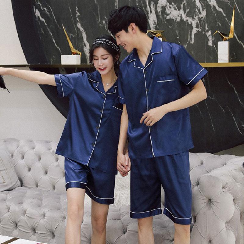 Couple series ice silk various solid color pajamas summer cool short-sleeved silk shorts simple style home clothes suit