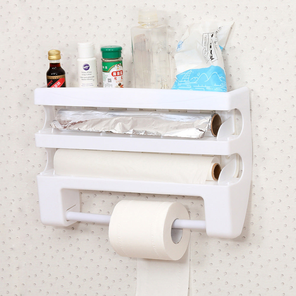 Kitchen multifunctional belt cutter storage rack shelf plastic wrap cutter tin foil oil paper cutter spot