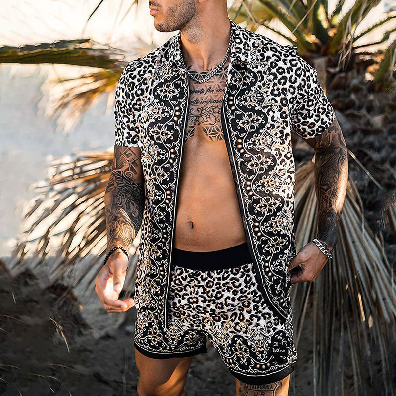 2022 Summer Amazon AliExpress Europe and America Cross-border Men's Shirts Casual Loose Short Sleeve Shorts Beach Suits