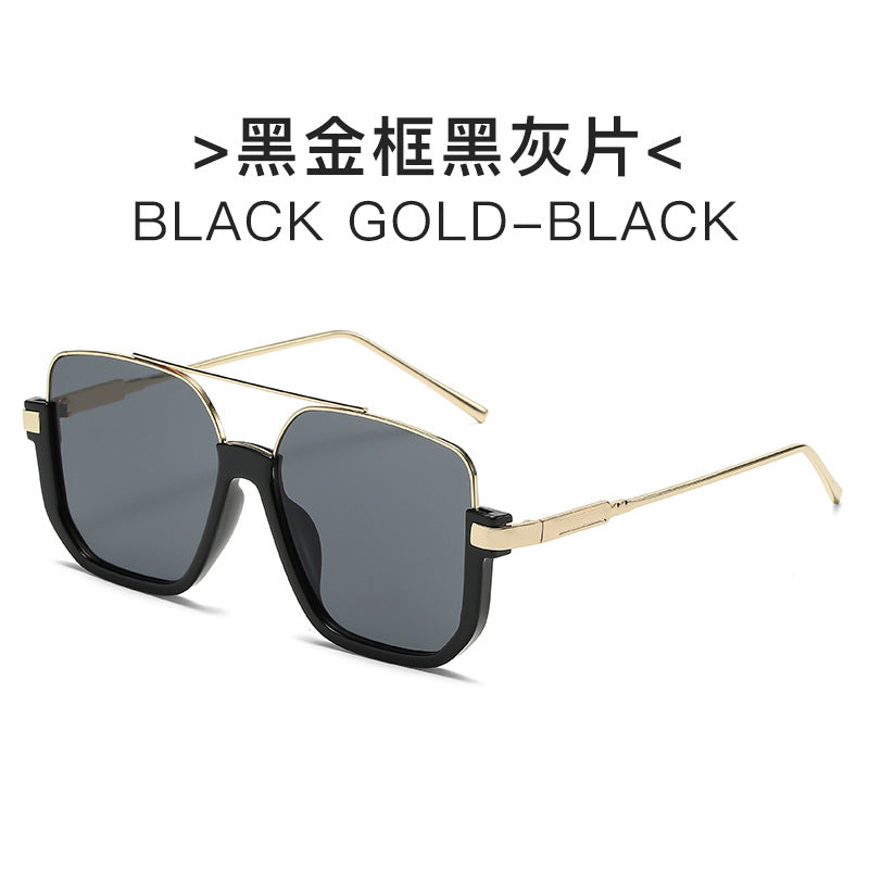 Plain double bridge large frame anti-blue light retro glasses ins lower half frame square sunglasses female internet celebrity street photography sunglasses