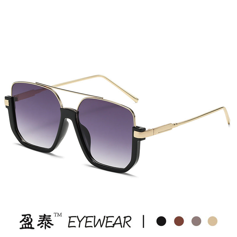 Plain double bridge large frame anti-blue light retro glasses ins lower half frame square sunglasses female internet celebrity street photography sunglasses