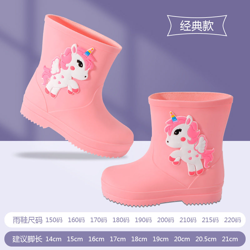 Children's rain boots kindergarten baby new style girls non-slip waterproof rain boots drawstring boy water shoes cartoon high