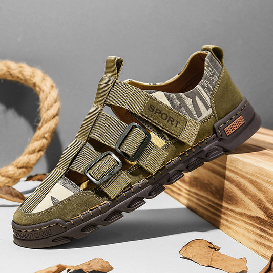 3010 men's shoes sandals summer outdoor toe cap foot handmade flat bottom webbing Vietnamese hole shoes large size cross-border