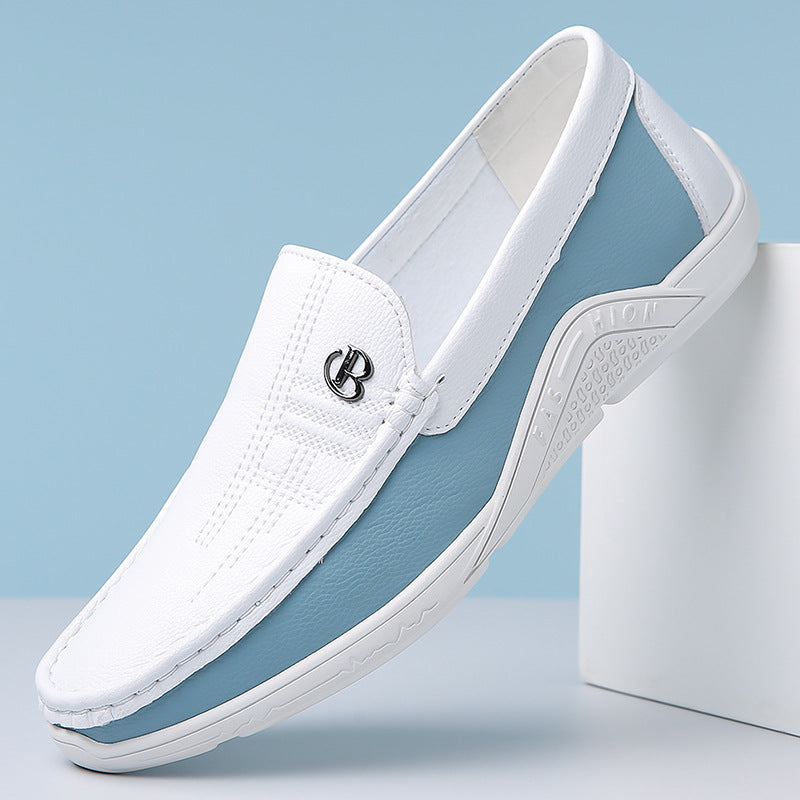 2024 summer leather shoes soft leather men's shoes soft sole men's business casual white shoes British fashion slip-on shoes