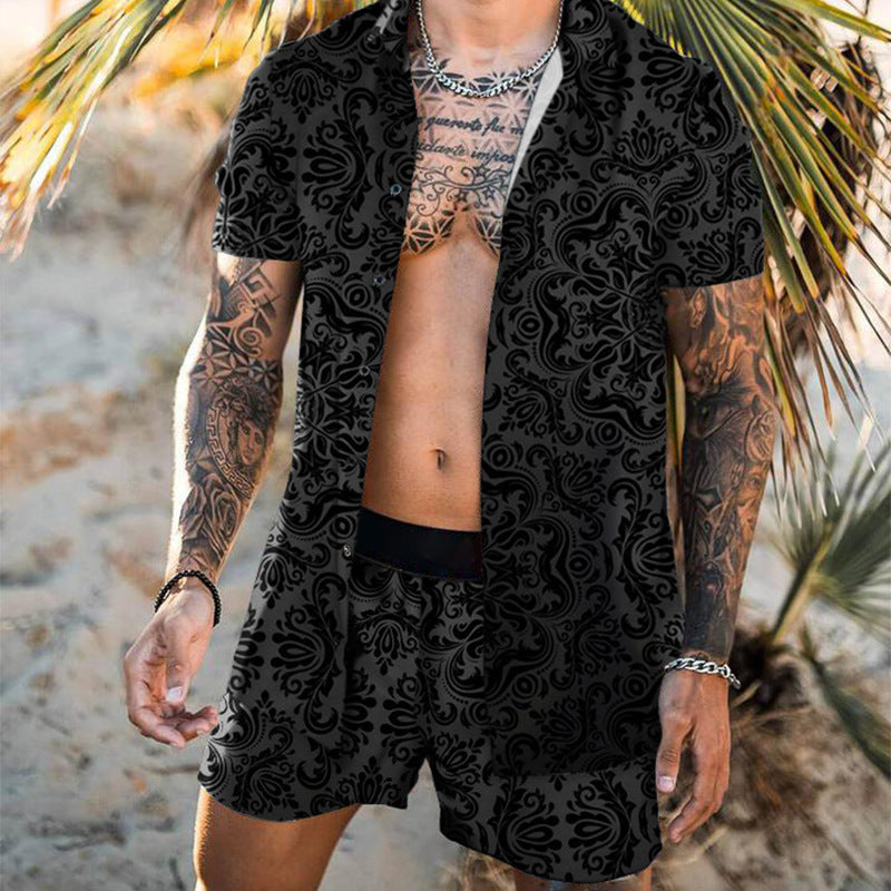 2022 Summer Amazon AliExpress Europe and America Cross-border Men's Shirts Casual Loose Short Sleeve Shorts Beach Suits