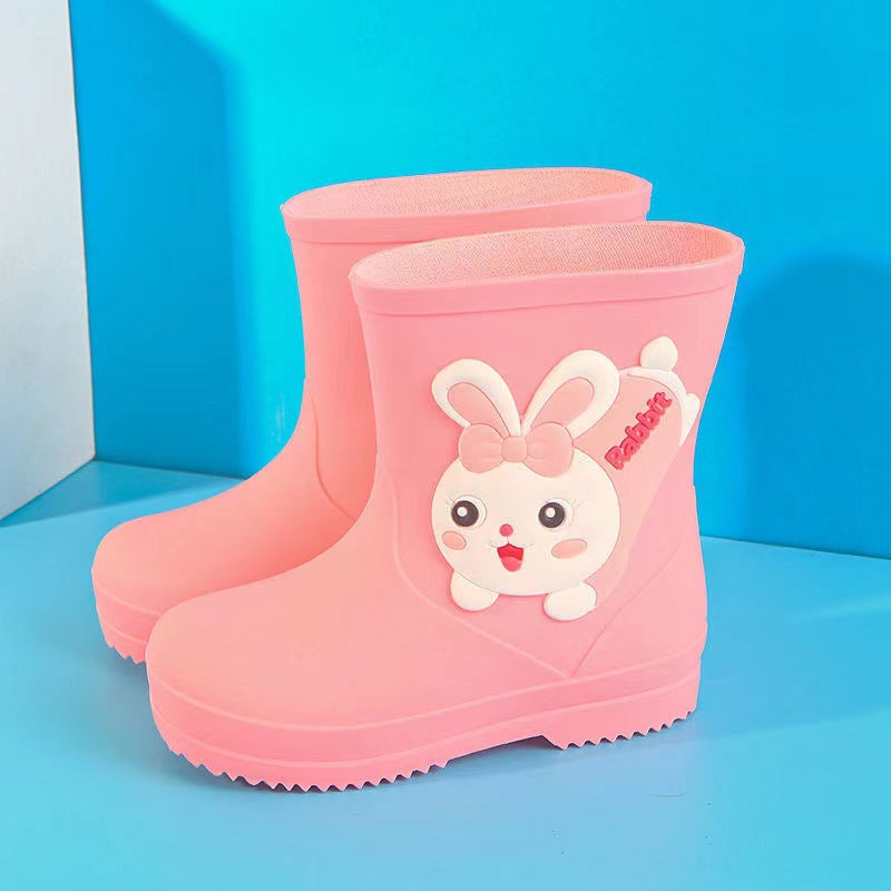 Children's rain boots kindergarten baby new style girls non-slip waterproof rain boots drawstring boy water shoes cartoon high