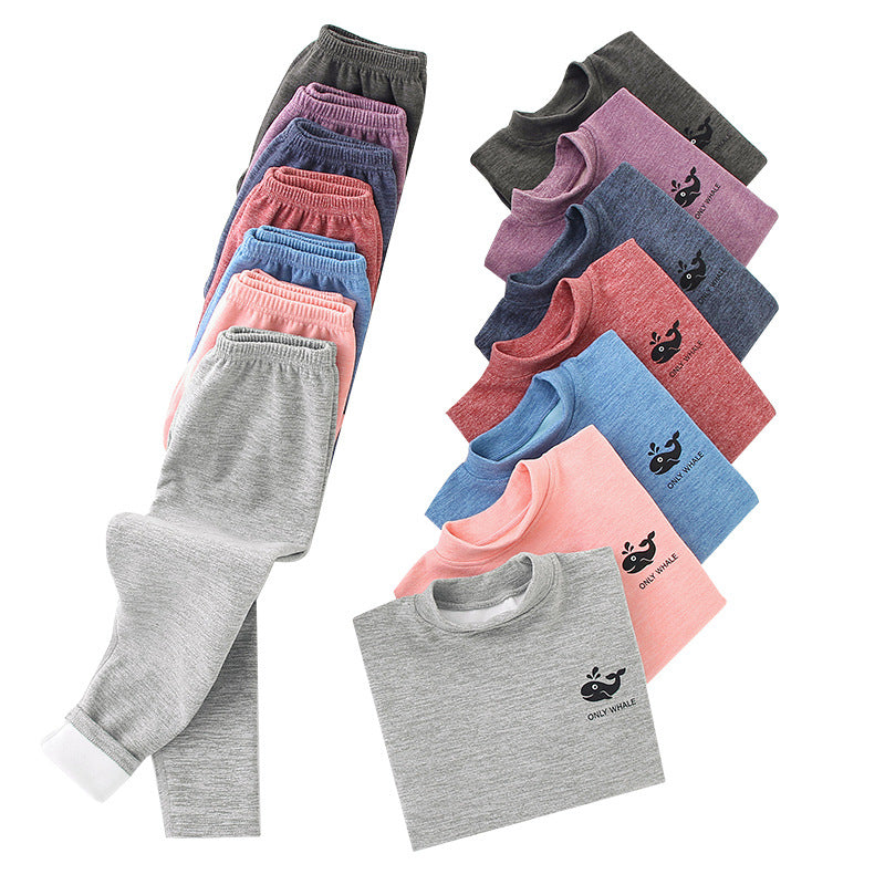 Mid-round neck children's home clothes set double-sided frosted boys and girls long johns AB thermal underwear pajamas