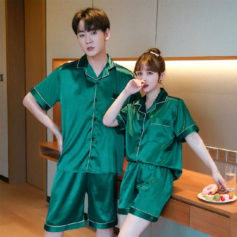 Couple series ice silk various solid color pajamas summer cool short-sleeved silk shorts simple style home clothes suit