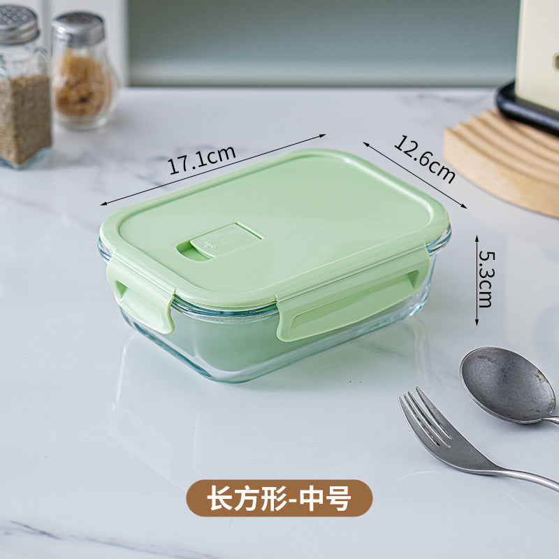 Glass lunch box can be put into the microwave student heating lunch box rectangular lunch box office worker fresh-keeping box household bowl