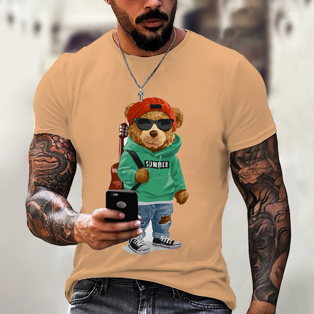 Men's T-shirt 2023 spring and summer new O-neck short-sleeved cute bear 3D printing top source factory can print LOGO